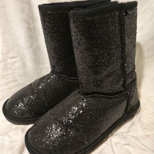 BearPaw Black Glitter Boots Size 8